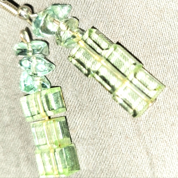EARRINGS Gorgeous Green Crystal Cube  3/4" Green Color is Clear Prismesque - Picture 2 of 4
